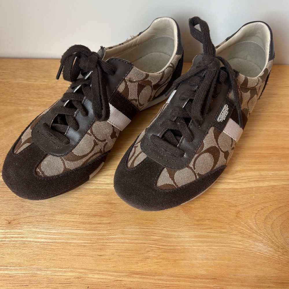 Coach Womens Joss Signature C Monogram Shoes Sneakers Lace Up Brown Size 6.5